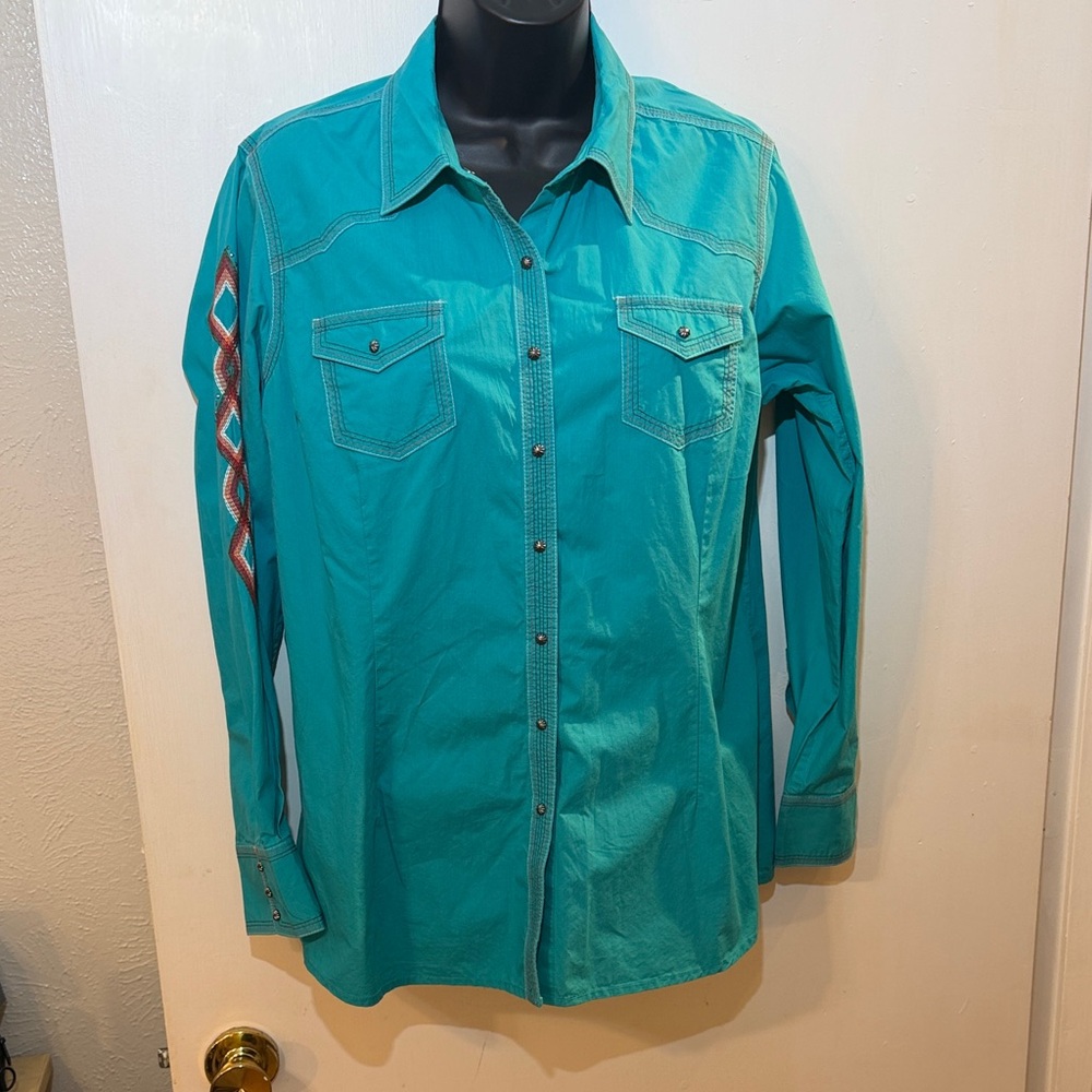 Ariat fitted women’s western long sleeve shirt, extra large turquoise